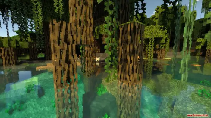 Realistic swamp trees with clear water