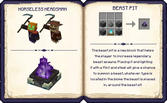 ALT text Horseless Headsman mobs and beast pit recipe