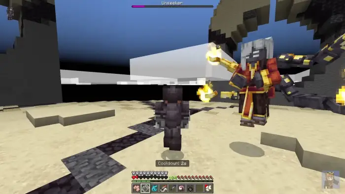 Player battles a magic-wielding boss character.