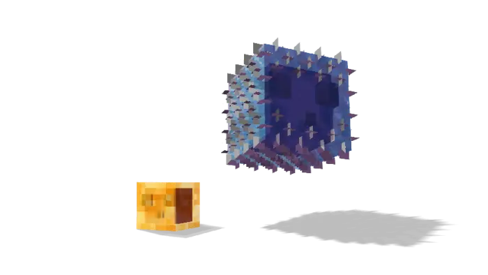Blue and yellow cube mobs with pixel textures
