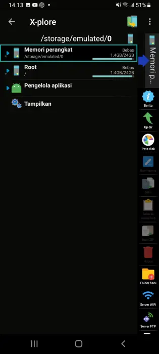 X-Plore File Manager main storage view