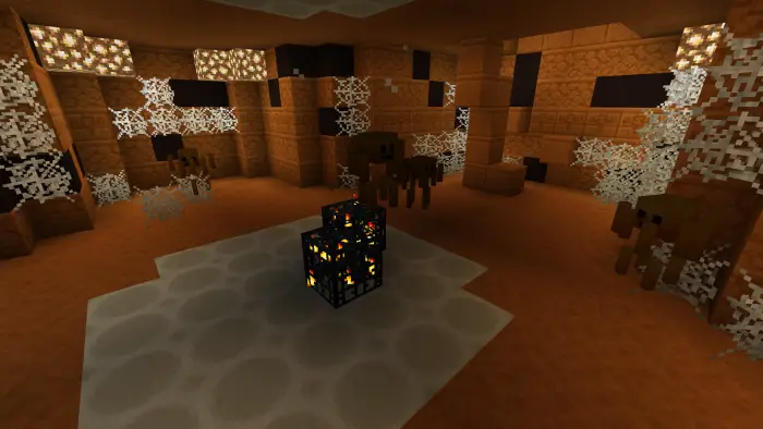 Spider spawner room with webs and mobs