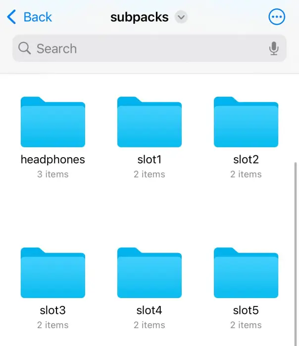 Six blue folders for cosmetics and slots.