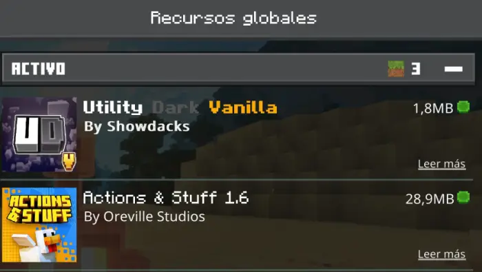 Two texture packs listed in resource menu.