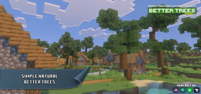 Lush, realistic trees in a vibrant village.