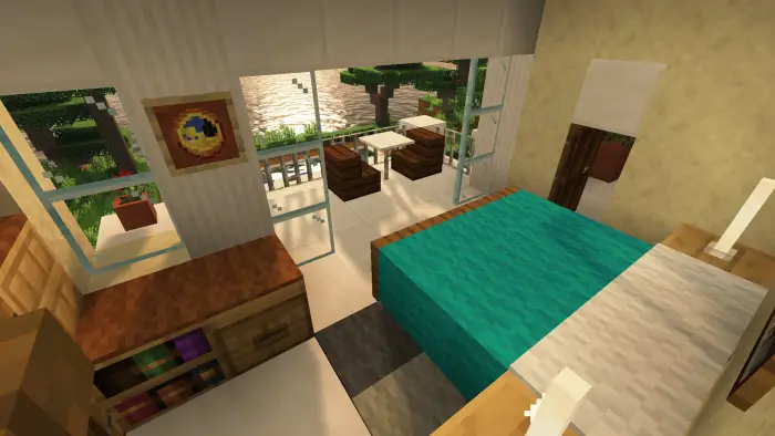 Cozy villa bedroom with sea view and patio