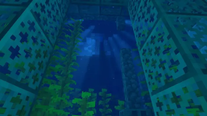 Underwater cave with glowing plants