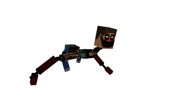 Creepy, grinning mob with red limbs crawling