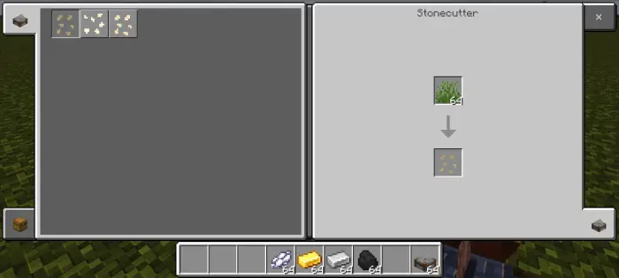 Stonecutter crafting grass into blocks