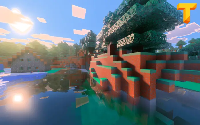 Cartoon-style forest and lake landscape