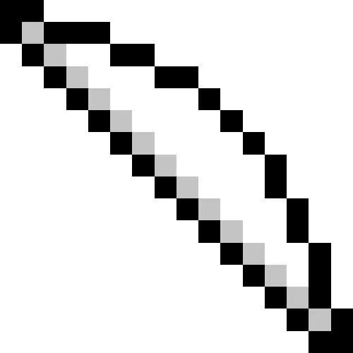 Pixelated white sword icon on black background