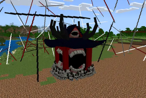 Domain expansion structure with red and black spikes