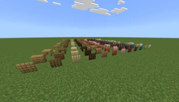 Rows of colorful custom wooden furniture blocks