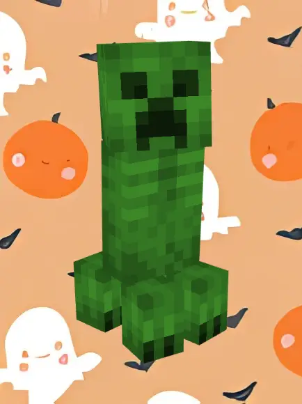 Pixelated green creature with cute ghost icons