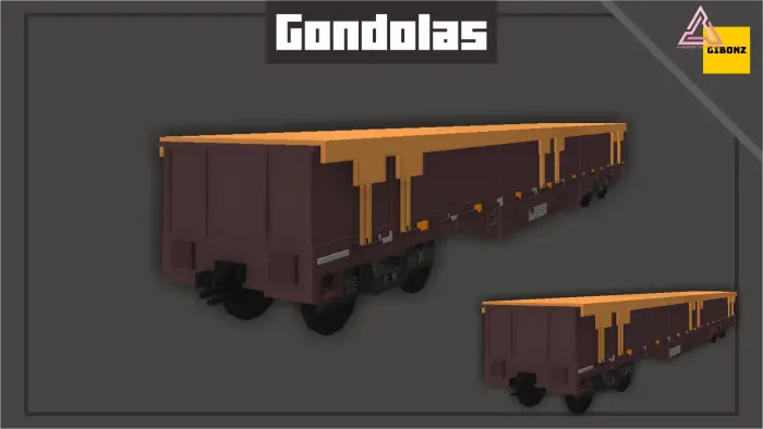 Brown and yellow gondola train cars