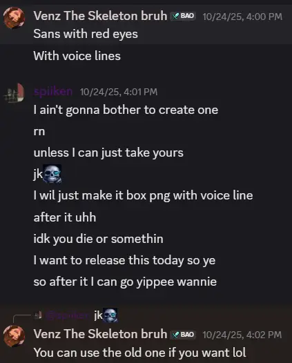 Discord chat about modding character assets