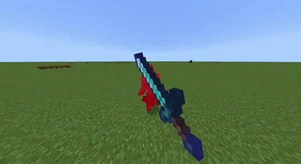 Sword attack with red particles in a field