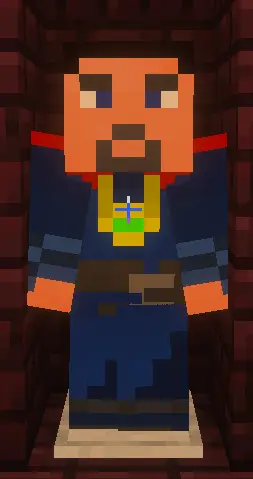 Blocky superhero character in blue cloak