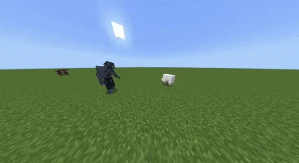Zombie chases sheep on grassy plain
