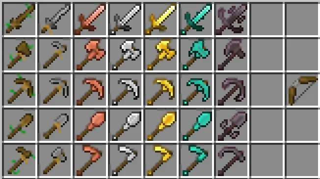 Medieval-style pixel art weapons and tools