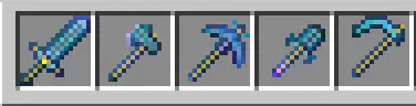 Five pixelated fantasy tools and weapons