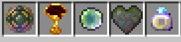 1. Ornate orb icon 2. Golden chalice icon 3. Shiny green gem icon 4. Dark heart icon 5. Enchanted potion icon