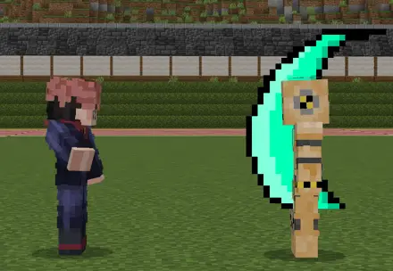 Pixel character faces enemy with glowing weapon