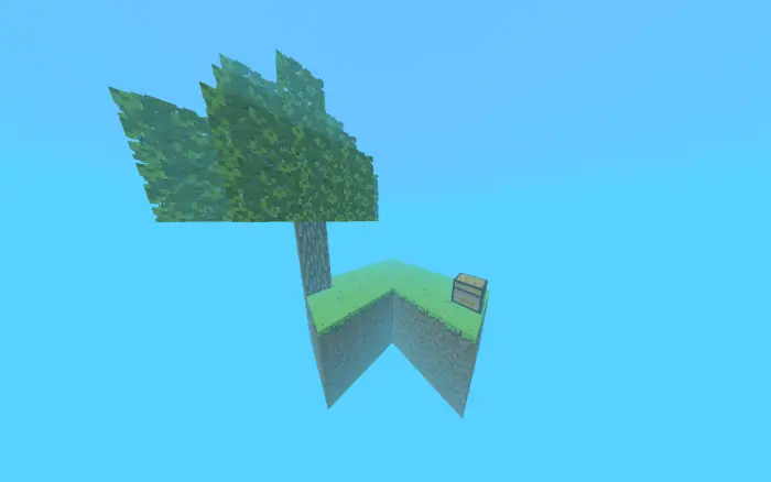Floating grass block with tree and chest