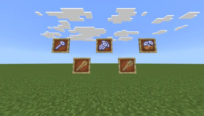 Carpentry tools and wooden rods in frames