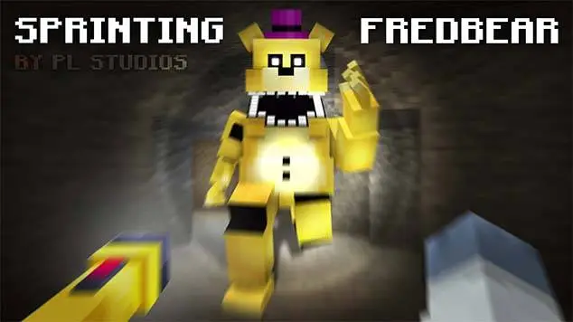 Yellow animatronic bear sprinting in a cave