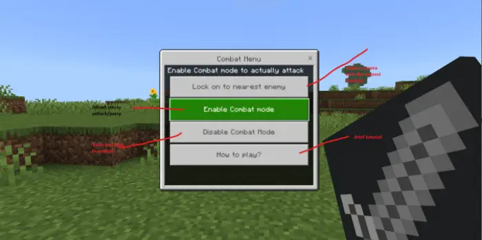 Combat menu overlay with sword and HUD.