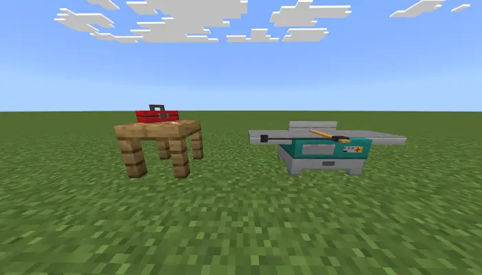 Wooden workbench and carpentry table outdoors