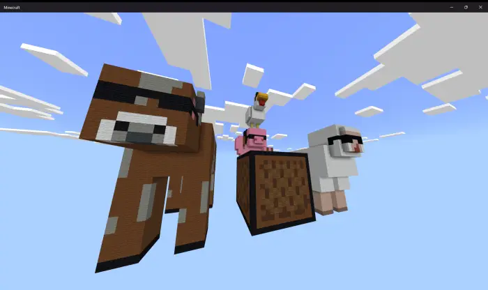 Giant blocky cow, pig, sheep, and chicken