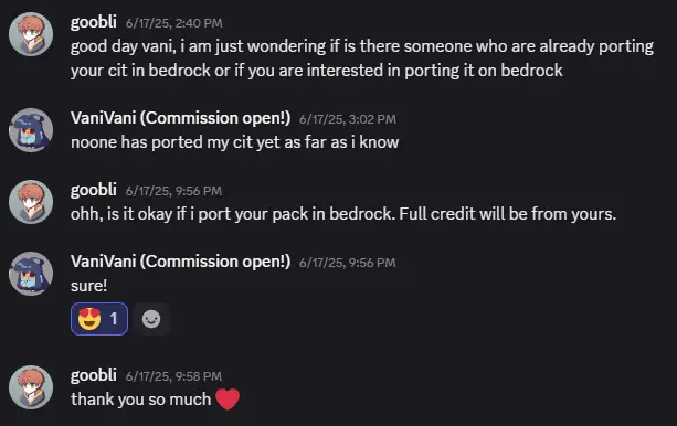 Discord chat about pastry item texture port