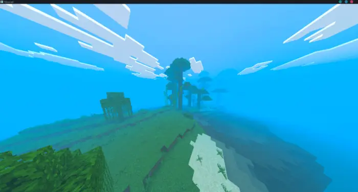 Bright blue fog effect over blocky landscape