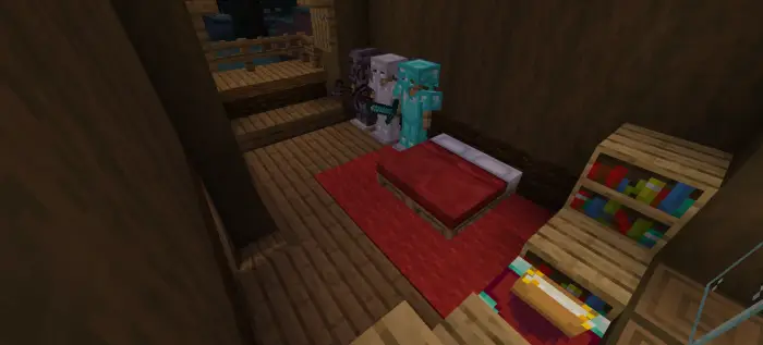 Cozy spruce house bedroom with armor stands