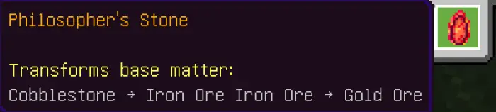 Philosophers Stone item tooltip and icon