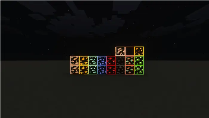 Outlined and highlighted ore blocks at night