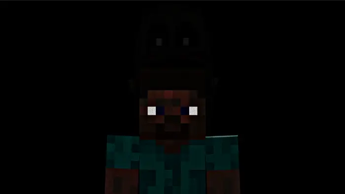 Blocky character with eerie shadow behind.