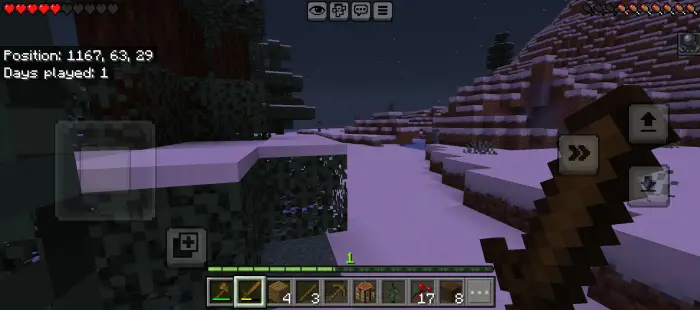 Player explores snowy terrain at night
