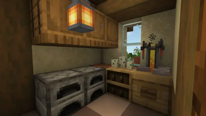 Compact medieval-style kitchen interior