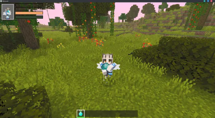 Character with custom animation in grassy field