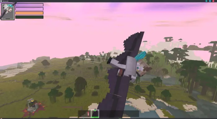 Player gliding over a blocky landscape