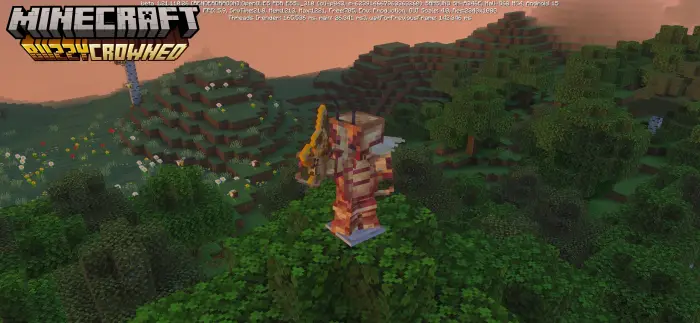 Player in bee-themed armor atop treetops