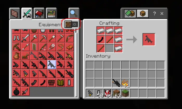 Crafting interface with 3D weapon items