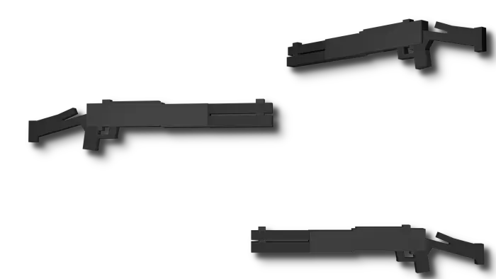 Three simple 3D gun models in black.