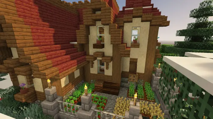 Rustic house with garden and stone fence