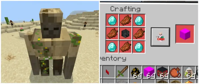 Left Desert golem under the sun Right Crafting rare item with diamonds