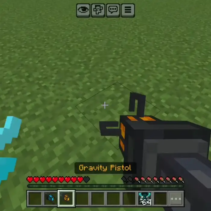 Player holding a 3D gravity pistol mod.
