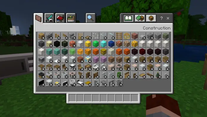 Creative menu showing new furniture blocks